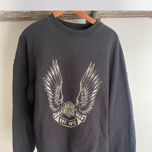 Anine Bing Black Crewneck Sweater with Wing Graphic